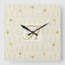Reloj Cuadrado Art Deco 3 Initial Monogram Gold Cream Pattern