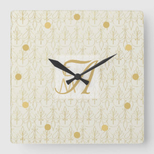 Reloj Cuadrado Art Deco 3 Initial Monogram Gold Cream Pattern