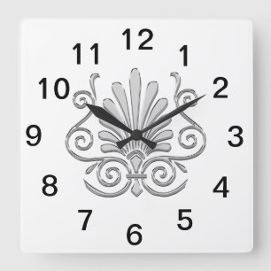 Reloj Cuadrado Art Déco Antiguo Pluma de Plata Arabesco