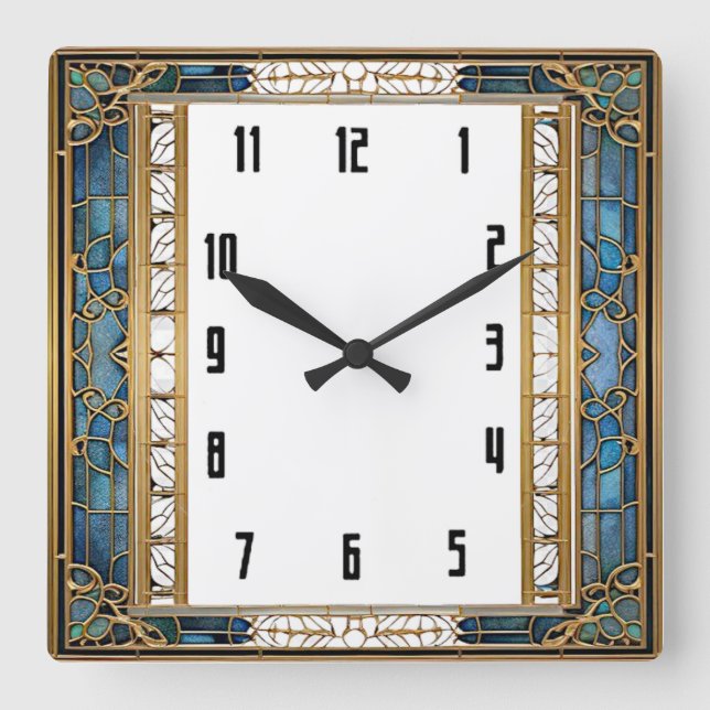 Reloj Cuadrado Art Deco Azul (Anverso)