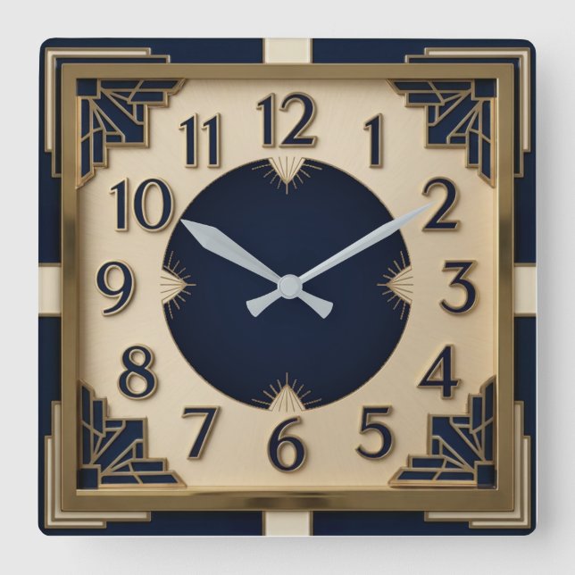 Reloj Cuadrado Art Deco Azul (Anverso)