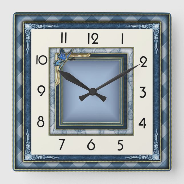 Reloj Cuadrado Art Deco Azul (Anverso)