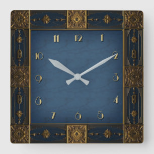 Reloj Cuadrado Art Deco Azul