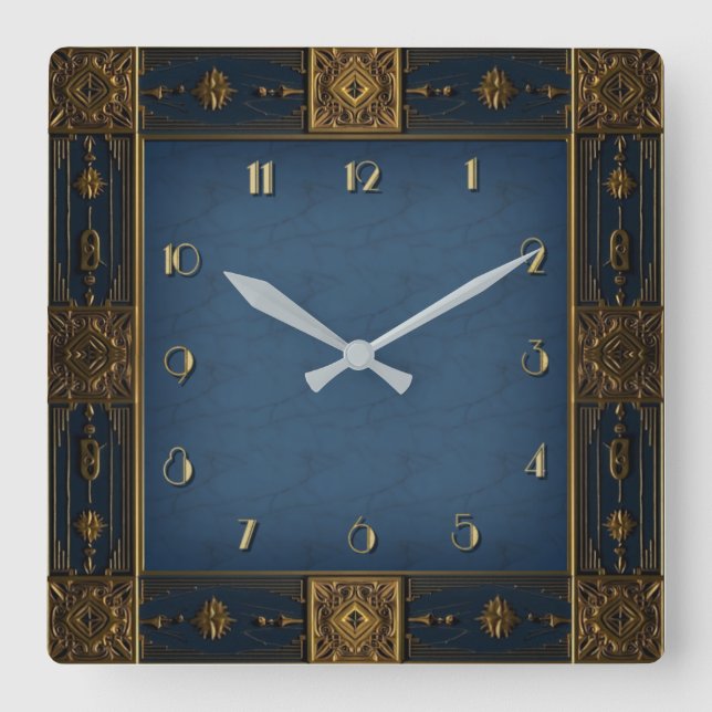 Reloj Cuadrado Art Deco Azul (Anverso)