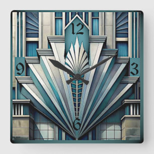 Reloj Cuadrado Art Deco Azul