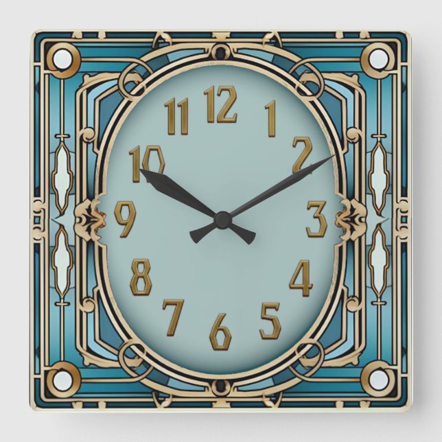 Reloj Cuadrado Art Deco Azul (Anverso)