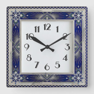 Reloj Cuadrado Art Deco Azul