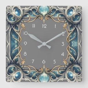 Reloj Cuadrado Art Deco Azul