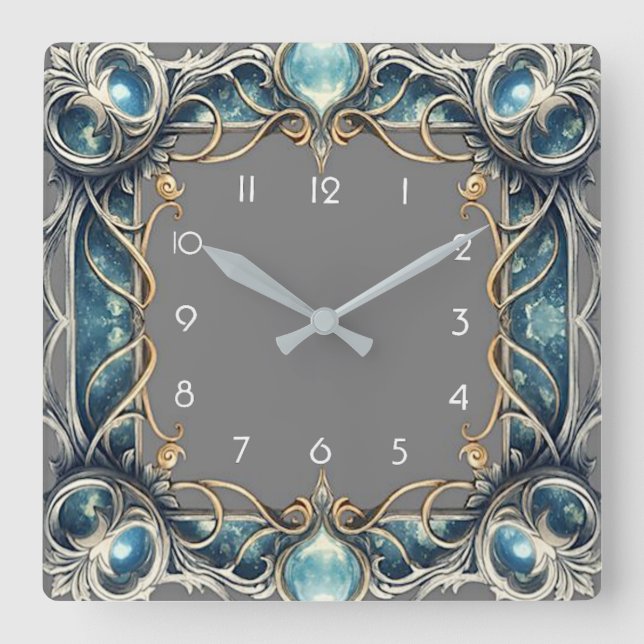 Reloj Cuadrado Art Deco Azul (Anverso)