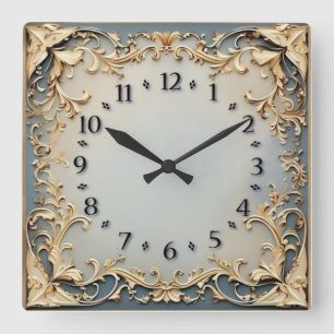 Reloj Cuadrado Art Deco Azul y Dorado