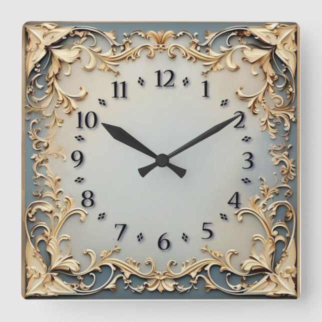 Reloj Cuadrado Art Deco Azul y Dorado (Anverso)