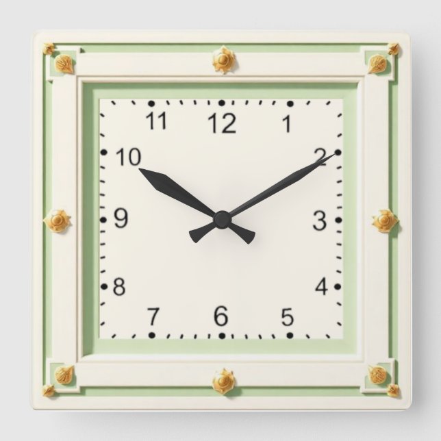 Reloj Cuadrado Art Deco Blanco y Menta (Anverso)