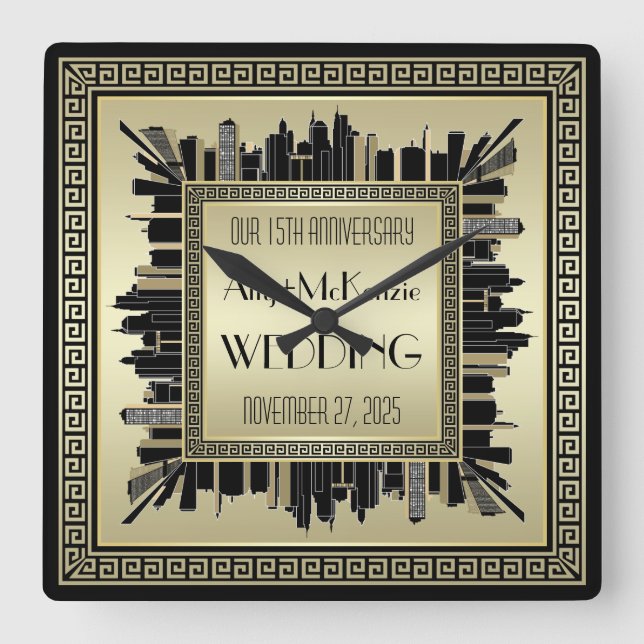 Reloj Cuadrado Art Deco Boda Champagne Gatsby Glamour (Anverso)