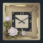 Reloj Cuadrado Art Deco con rosas<br><div class="desc">Gran diseño de reloj. Te encantará como a otros. Tenga la libertad de usar este diseño para otro producto que desee o para el personalizar y agregue su texto. Sígueme por más. Gracias. Que tengas un buen día.</div>