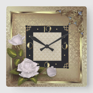 Reloj Cuadrado Art Deco con rosas