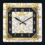 Reloj Cuadrado Art Deco con rosas dorados<br><div class="desc">Gran diseño de reloj. Te encantará como a otros. Tenga la libertad de usar este diseño para otro producto que desee o para el personalizar y agregue su texto. Sígueme por más. Gracias. Que tengas un buen día.</div>