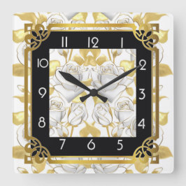 Reloj Cuadrado Art Deco con rosas dorados