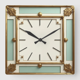 Reloj Cuadrado Art Deco Dorado y Menta