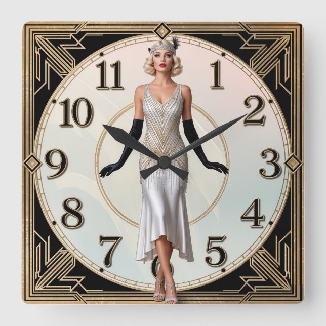 Reloj Cuadrado Art Deco Elegant Girl (Anverso)