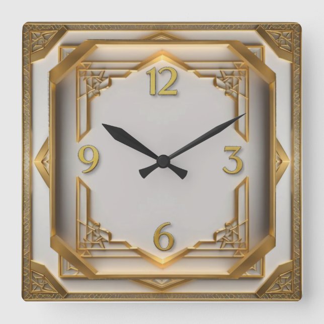 Reloj Cuadrado Art Deco Elegant Gold (Anverso)