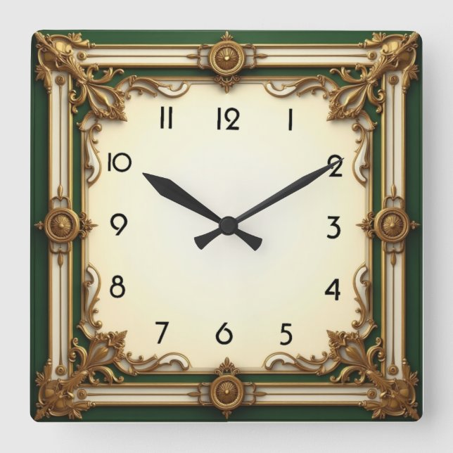 Reloj Cuadrado Art Deco Elegant Green  (Anverso)