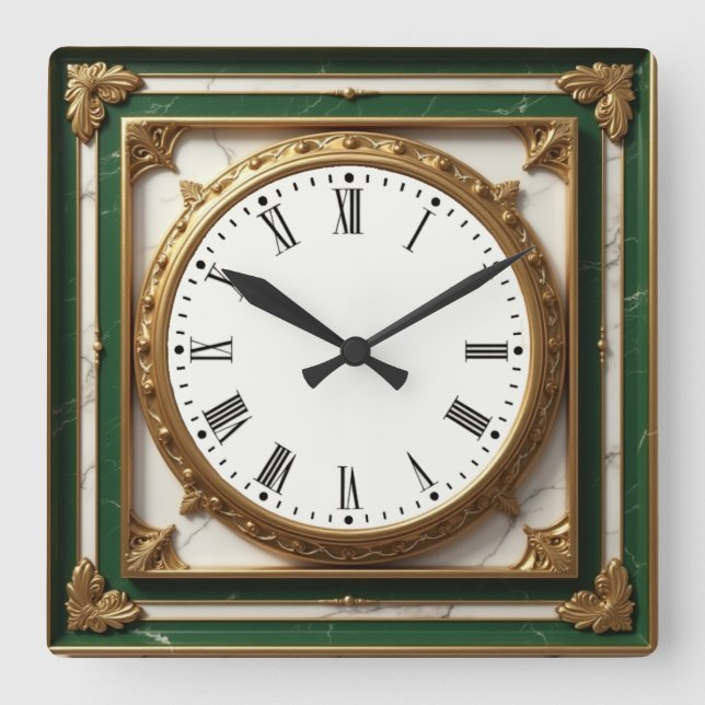 Reloj Cuadrado Art Deco Elegant Green (Anverso)