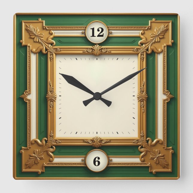 Reloj Cuadrado Art Deco Elegant Green (Anverso)