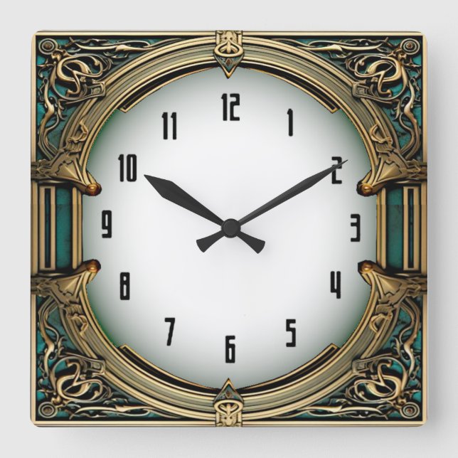 Reloj Cuadrado Art Deco Elegante (Anverso)
