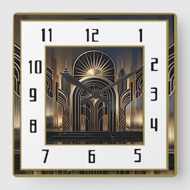 Reloj Cuadrado Art Deco Elegante (Anverso)