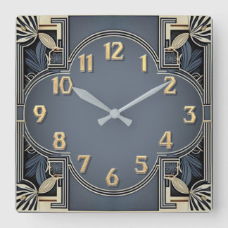 Reloj Cuadrado Art Deco Elegante Azul