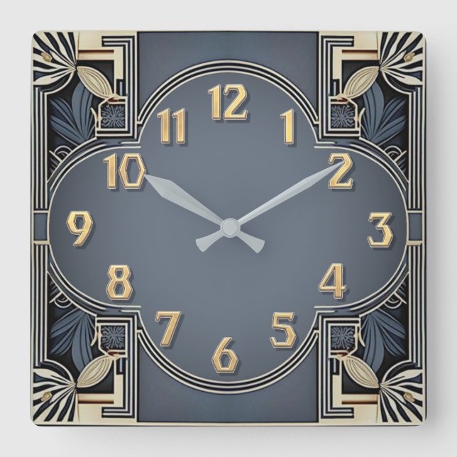 Reloj Cuadrado Art Deco Elegante Azul (Anverso)