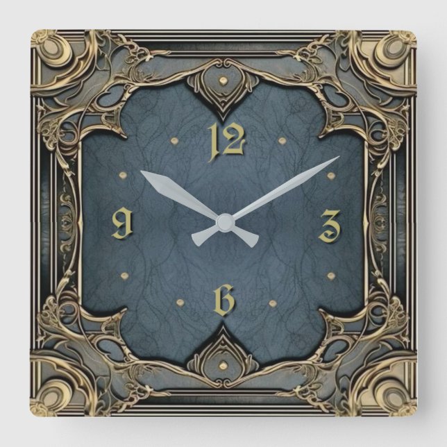 Reloj Cuadrado Art Deco Elegante Azul (Anverso)