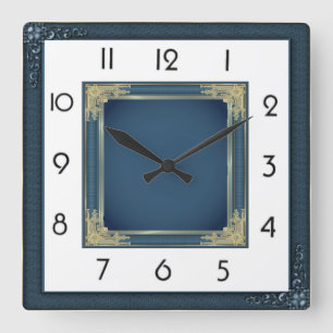 Reloj Cuadrado Art Deco Elegante Azul