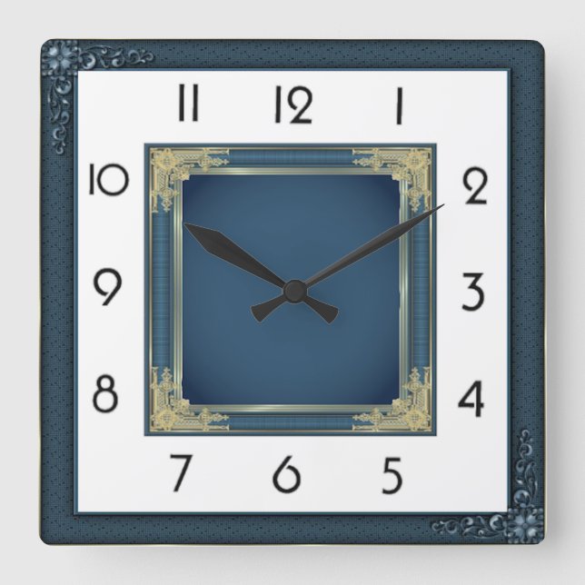 Reloj Cuadrado Art Deco Elegante Azul (Anverso)