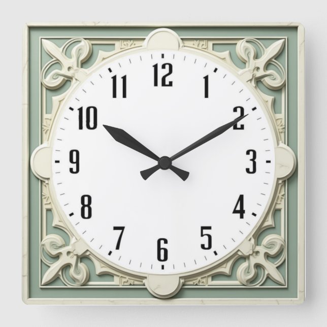 Reloj Cuadrado Art Deco Elegante Blanco (Anverso)