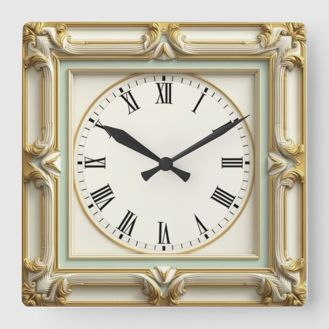 Reloj Cuadrado Art Deco Elegante Blanco (Anverso)