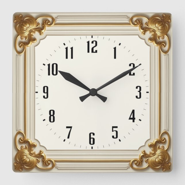 Reloj Cuadrado Art Deco Elegante Blanco (Anverso)