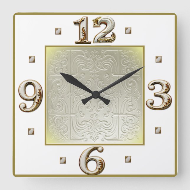 Reloj Cuadrado Art Deco Elegante Blanco (Anverso)