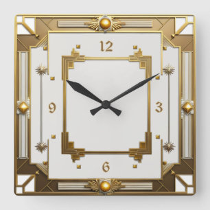 Reloj Cuadrado Art Deco Elegante Blanco y Oro
