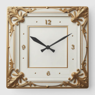 Reloj Cuadrado Art Deco Elegante Blanco y Oro
