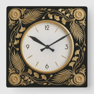 Reloj Cuadrado Art Deco Elegante Dorado y Negro