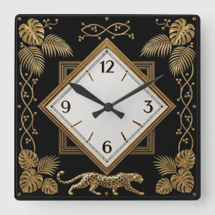 Reloj Cuadrado Art Deco elegante dorado y negro