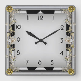 Reloj Cuadrado Art Deco Elegante Gris