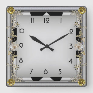 Reloj Cuadrado Art Deco Elegante Gris