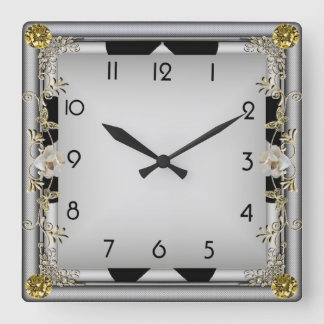 Reloj Cuadrado Art Deco Elegante Gris