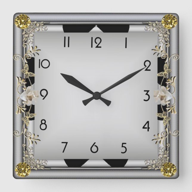 Reloj Cuadrado Art Deco Elegante Gris (Anverso)