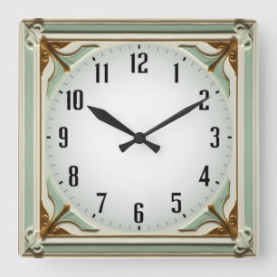 Reloj Cuadrado Art Deco Elegante Menta