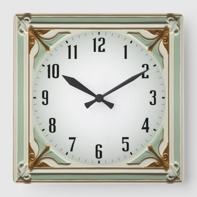 Reloj Cuadrado Art Deco Elegante Menta (Anverso)
