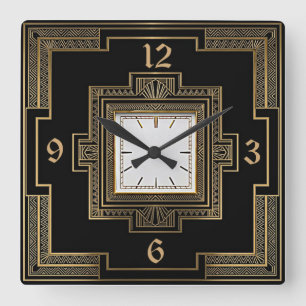Reloj Cuadrado Art Deco Elegante Negro