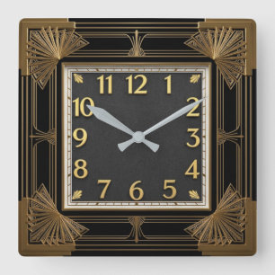 Reloj Cuadrado Art Deco Elegante Negro